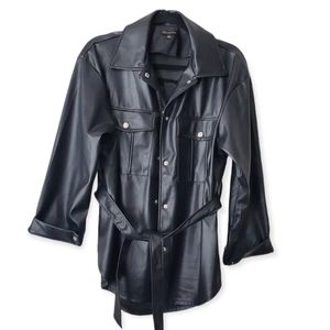 Shinestar Faux Leather Oversized Belted Shirt